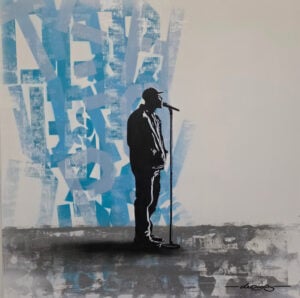 Juan Morales - Word Salad 30” x 30” Acrylic & Aerosol on Stretched Canvas– Gallery Profile Poetry719 Submission $500 - Jess Preble